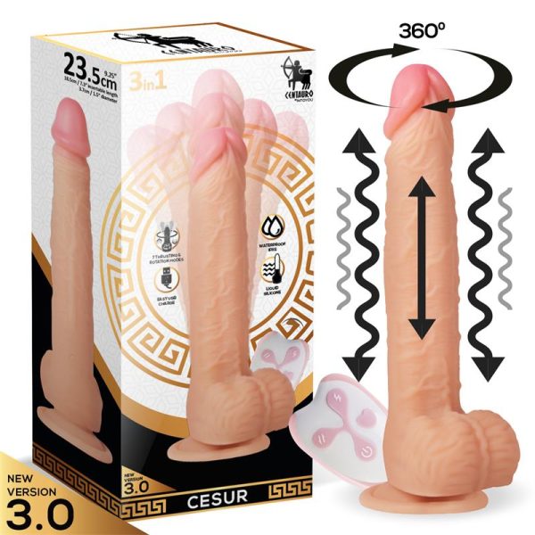 CENTAURO Cesur 3.0 Dildo Realista Vibración, Movimiento Ondulante, 360º y Telescópico Control Remoto USB